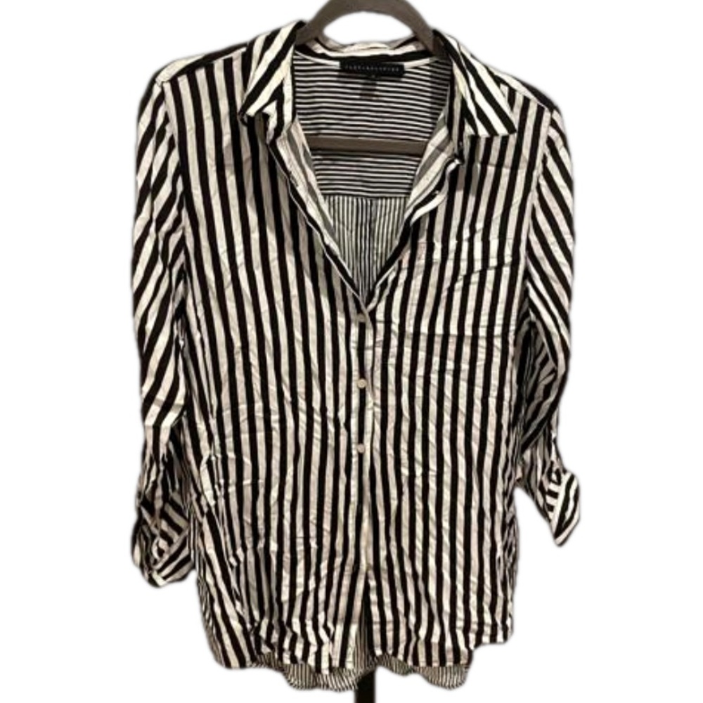 Lane + Delancey Black and White Striped Casual Collared Shirt - sz S